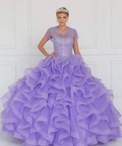 Elizabeth K - GL1555 Jeweled Ruffled Ballgown With Bolero 9 Elizabeth K - GL1555 Jeweled Ruffled Ballgown With Bolero