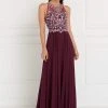 Elizabeth K - GL1564 Bedazzled Illusion Halter Chiffon A-line Dress