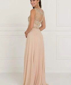 Elizabeth K - GL1565 Jeweled Illusion Bateau Chiffon A-line Gown