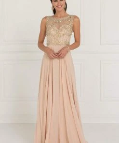 Elizabeth K - GL1565 Jeweled Illusion Bateau Chiffon A-line Gown