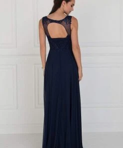 Elizabeth K - GL1569 Embroidered Illusion Scoop Chiffon A-line Dress 6 Elizabeth K - GL1569 Embroidered Illusion Scoop Chiffon A-line Dress