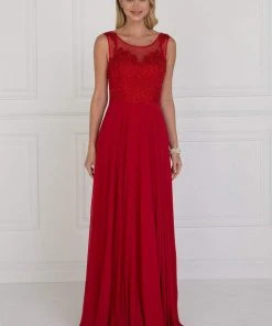 Elizabeth K - GL1569 Embroidered Illusion Scoop Chiffon A-line Dress 7 Elizabeth K - GL1569 Embroidered Illusion Scoop Chiffon A-line Dress