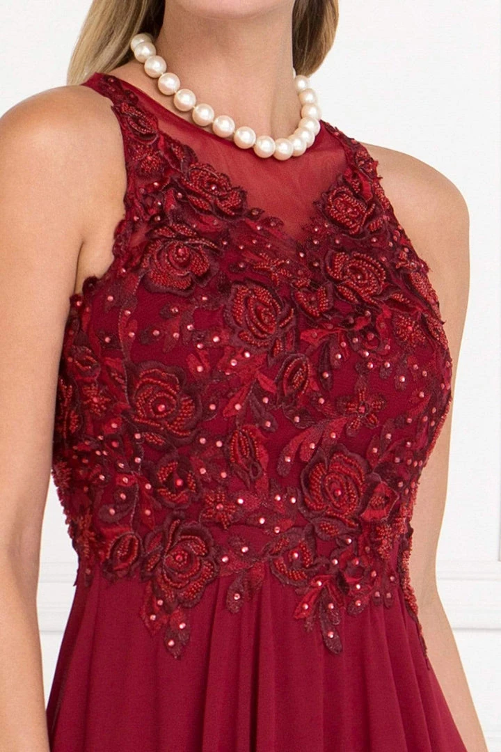 Elizabeth K - GL1570 Embroidered Illusion Halter Chiffon A-line Dress 9 Elizabeth K - GL1570 Embroidered Illusion Halter Chiffon A-line Dress