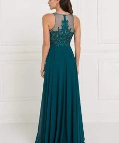 Elizabeth K - GL1570 Embroidered Illusion Halter Chiffon A-line Dress 11 Elizabeth K - GL1570 Embroidered Illusion Halter Chiffon A-line Dress
