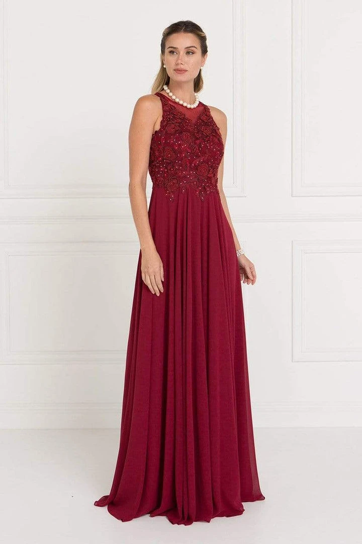 Elizabeth K - GL1570 Embroidered Illusion Halter Chiffon A-line Dress 7 Elizabeth K - GL1570 Embroidered Illusion Halter Chiffon A-line Dress