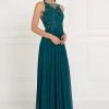 Elizabeth K - GL1570 Embroidered Illusion Halter Chiffon A-line Dress 2 Elizabeth K - GL1570 Embroidered Illusion Halter Chiffon A-line Dress