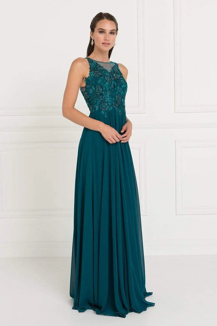 Elizabeth K - GL1570 Embroidered Illusion Halter Chiffon A-line Dress 3 Elizabeth K - GL1570 Embroidered Illusion Halter Chiffon A-line Dress