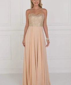 Elizabeth K - GL1571 Gold Embroidered Sweetheart Chiffon A-line Dress