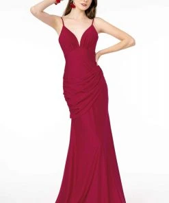 Elizabeth K - GL1815 Spaghetti Strap Draped Ornate Mermaid Dress 10 Elizabeth K - GL1815 Spaghetti Strap Draped Ornate Mermaid Dress
