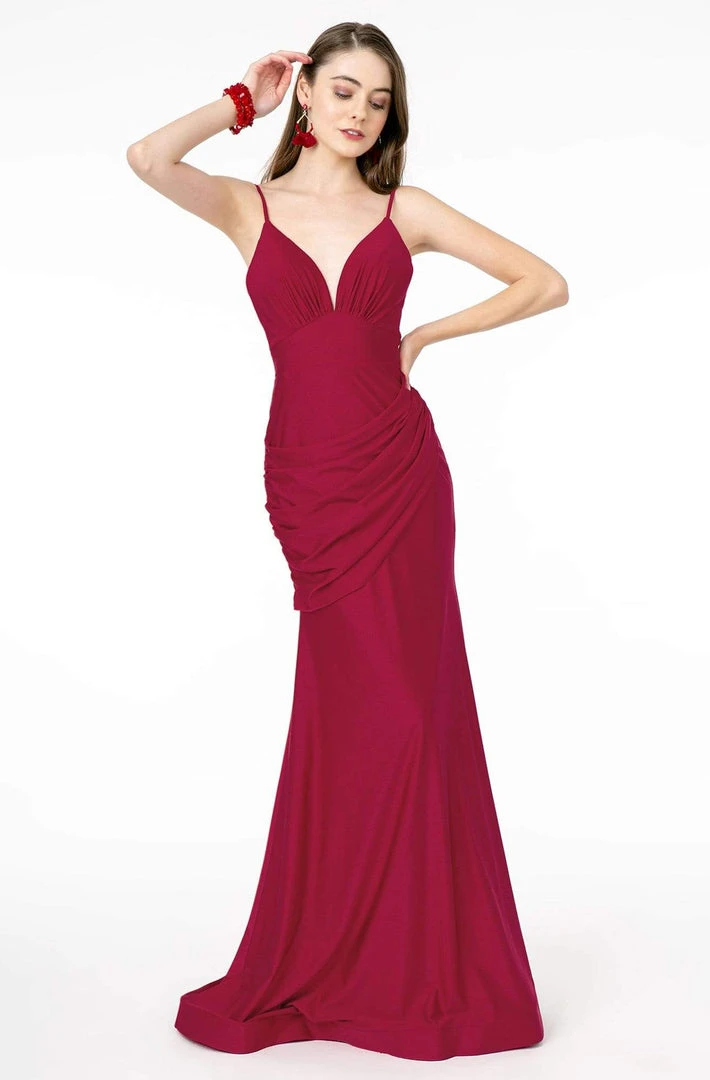 Elizabeth K - GL1815 Spaghetti Strap Draped Ornate Mermaid Dress 5 Elizabeth K - GL1815 Spaghetti Strap Draped Ornate Mermaid Dress