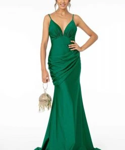 Elizabeth K - GL1815 Spaghetti Strap Draped Ornate Mermaid Dress