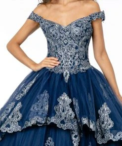 Elizabeth K - GL1819 Glitter Lace Appliqued Off Shoulder Ballgown