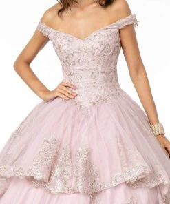 Elizabeth K - GL1819 Glitter Lace Appliqued Off Shoulder Ballgown