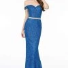 Elizabeth K - GL1829 Off Shoulder Jeweled Waist Glitter Gown