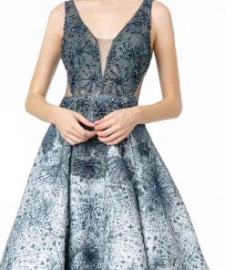 Elizabeth K - GL1837 Embellished Deep V-Neck A-Line Gown