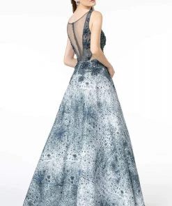 Elizabeth K - GL1837 Embellished Deep V-Neck A-Line Gown