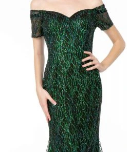 Elizabeth K - GL1846 Short Sleeve Glimmer Long Mermaid Gown