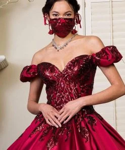 Elizabeth K - GL1913 Puff Sleeve Sweetheart Sequin Ballgown