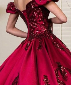 Elizabeth K - GL1913 Puff Sleeve Sweetheart Sequin Ballgown