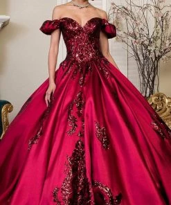 Elizabeth K - GL1913 Puff Sleeve Sweetheart Sequin Ballgown