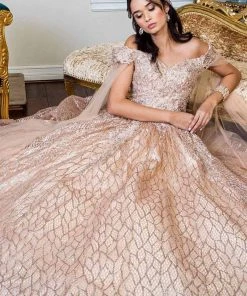 Elizabeth K - GL1926 Glitter Off Shoulder Ballgown