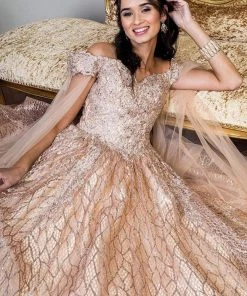 Elizabeth K - GL1926 Glitter Off Shoulder Ballgown