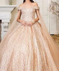 Elizabeth K - GL1926 Glitter Off Shoulder Ballgown