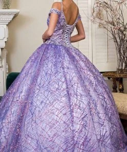 Elizabeth K - GL1928 Jewel Beaded Glitter Print Mesh Ballgown
