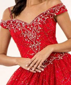 Elizabeth K - GL1928 Jewel Beaded Glitter Print Mesh Ballgown