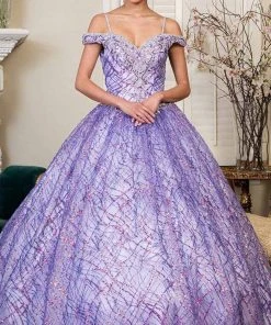 Elizabeth K - GL1928 Jewel Beaded Glitter Print Mesh Ballgown