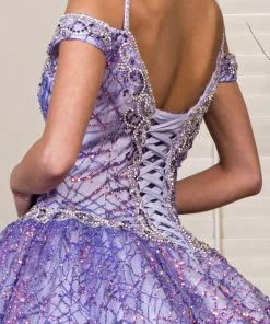 Elizabeth K - GL1928 Jewel Beaded Glitter Print Mesh Ballgown