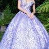 Elizabeth K - GL1928 Jewel Beaded Glitter Print Mesh Ballgown