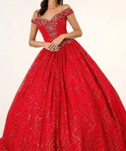 Elizabeth K - GL1928 Jewel Beaded Glitter Print Mesh Ballgown