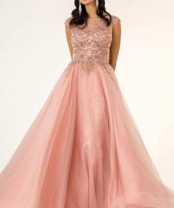 Elizabeth K - GL1954 Embellished Bateau Mesh A-line Gown 14 Elizabeth K - GL1954 Embellished Bateau Mesh A-line Gown