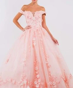 Elizabeth K - GL1958 Floral Applique Off Shoulder Ballgown