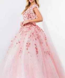 Elizabeth K - GL1974 Cape Sleeve Applique Ballgown