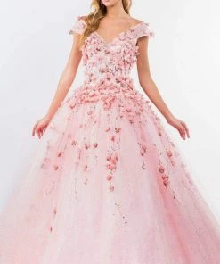 Elizabeth K - GL1974 Cape Sleeve Applique Ballgown