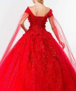 Elizabeth K - GL1974 Cape Sleeve Applique Ballgown