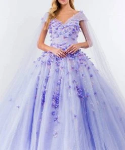 Elizabeth K - GL1974 Cape Sleeve Applique Ballgown