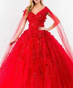 Elizabeth K - GL1974 Cape Sleeve Applique Ballgown