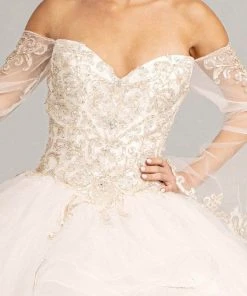 Elizabeth K GL1976 - Long Angel Sleeve Sweetheart Neck Ball Gown