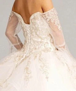 Elizabeth K GL1976 - Long Angel Sleeve Sweetheart Neck Ball Gown