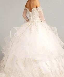 Elizabeth K GL1976 - Long Angel Sleeve Sweetheart Neck Ball Gown