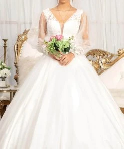 Elizabeth K GL1981 - Long Sleeve V-neck Wedding Gown