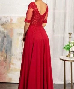 Elizabeth K GL1982 - Applique-Ornate Quarter Sleeve Evening Dress