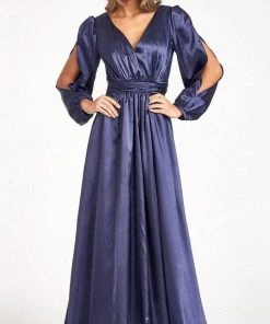 Elizabeth K GL1990 - Split Sleeve High Slit Evening Dress 36 Elizabeth K GL1990 - Split Sleeve High Slit Evening Dress