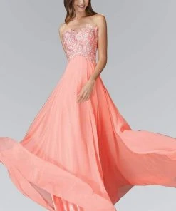 Elizabeth K - GL2049 Strapless Applique Chiffon Gown