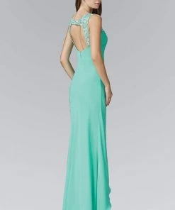Elizabeth K - GL2061 Beaded Illusion Scoop Neck Chiffon Dress