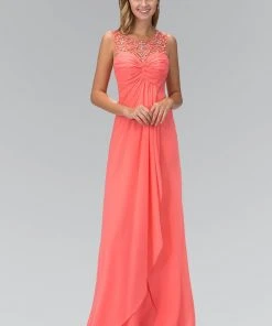 Elizabeth K - GL2061 Beaded Illusion Scoop Neck Chiffon Dress