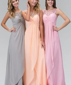 Elizabeth K - GL2061 Beaded Illusion Scoop Neck Chiffon Dress